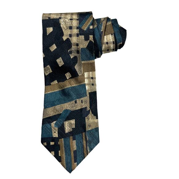 Alexander Cross Ltd. Neck Tie Blue Tan All Silk Men's Suit Accessories Formal 4" - Picture 8 of 8